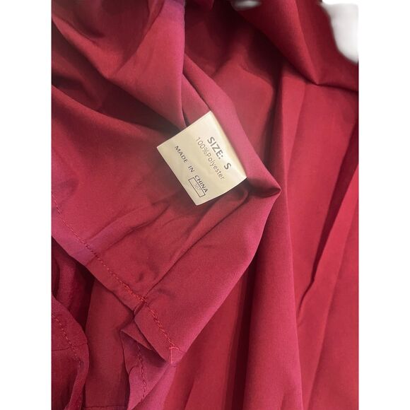 Womens Burgundy Smocked Babydoll Milkmaid Dress Sz S Coquette Romantic Costume - Picture 9 of 10